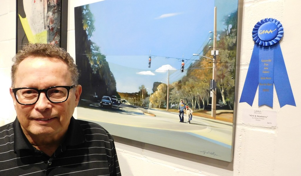 Alfred Phillips and his Best in Show painting titled 43rd and Newberry.