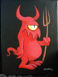 Jason Armadillos acrylic on canvas painting titled "Red Devil."