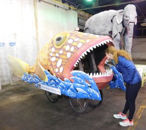Katie Brown of Gainesville looks inside the Goldfish Bike during Friday nights Artwalk.