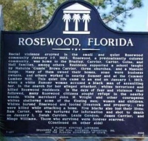 Rosewood historical marker on road to Cedar Key.