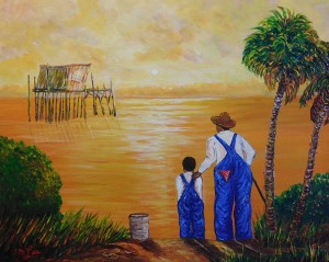 A painting in Ernest Lees "Grandpa and Me" series. This painting shows the old "Honeymoon Suite" off Cedar Key.