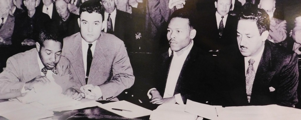 Future Supreme Court Justice Thurgood Marshall, right, defends Walter Irvin.