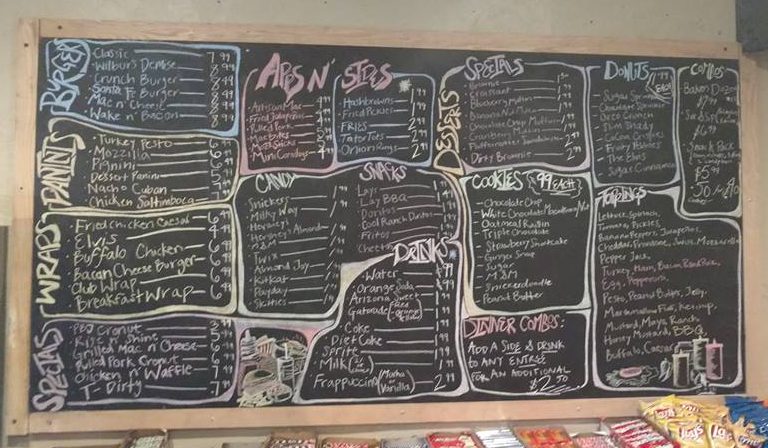 The extensive menu board at Gator Baked.