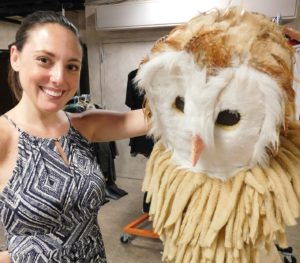 Stacie and an owl costume