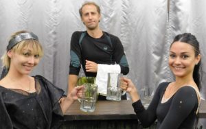 Ashley Brooke Lunn, left, Sergii and Gretel Batista in the bar scene of Lamoure.
