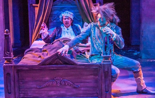 Rusty Salling plays Scrooge, left, opposite Matthew Lindsay as Marley in a Hippodrome production of A Chriostmas Carol. Photo by Michael A. Eaddy)